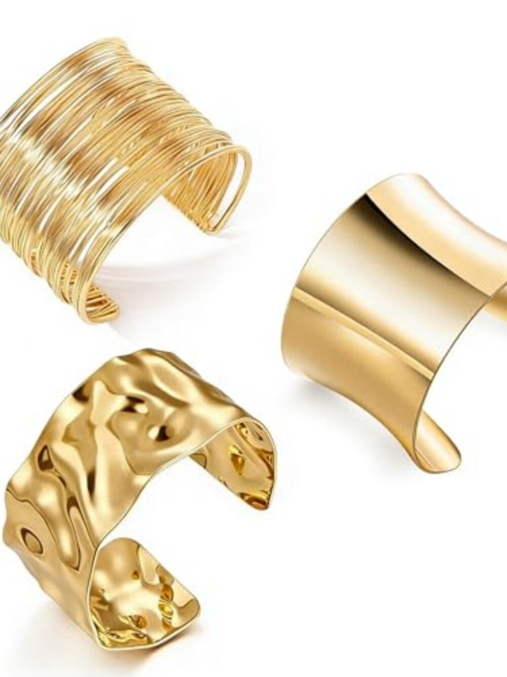 3PCS Gold Chunky Cuff Bracelets for Women Irregular Minimalist Statement